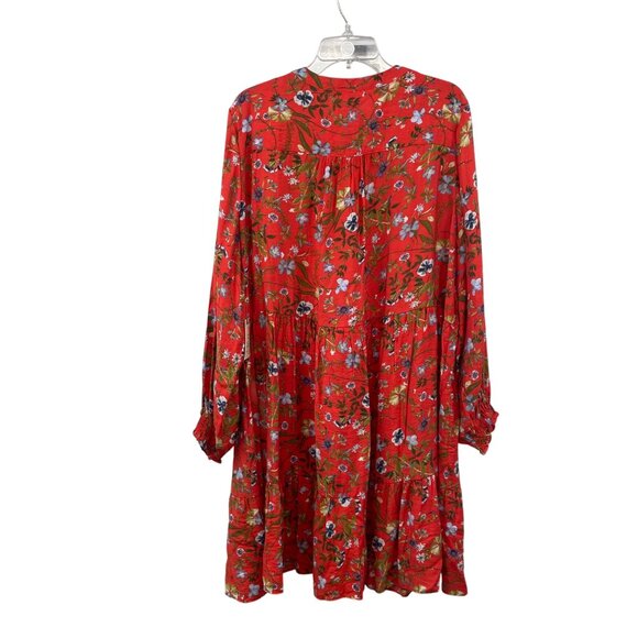 Terra & Sky Floral Pleated Tiered Dress Long Sleeve Orange/Multi Size 2X New - Picture 7 of 9